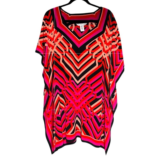 TRINA TURK 100% Silk Caftan Theodora Dress Coverup Rare Vibrant Geometric Print - Picture 1 of 10